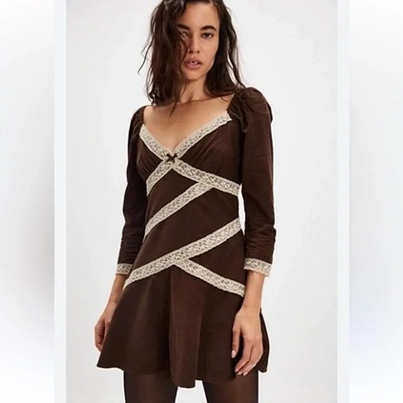 NWOT Tennley Corduroy Mini Dress - Chocolate Torte Combo - Picture 1 of 6